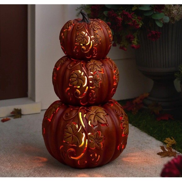 3-Piece Indoor/ Outdoor Flicker Flame Stacking Pumpkins by...